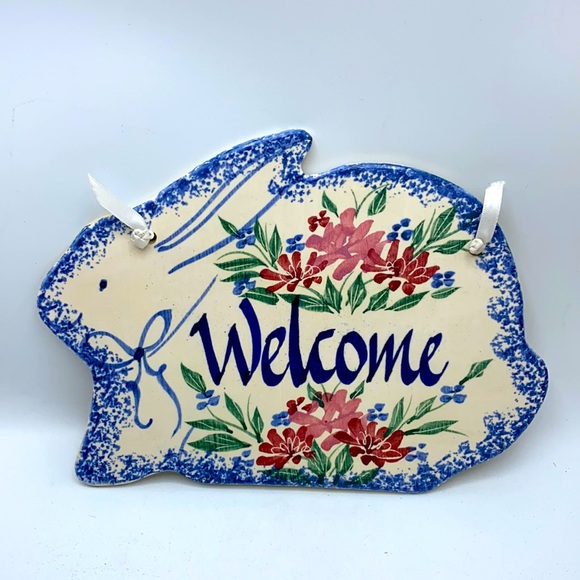 None | Accents | Pretty Bunny Rabbit Welcome Plaque | Poshmark